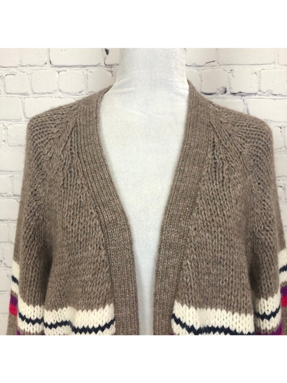 Xirena Lander Cardigan Sweater Size M Alpaca Blend Brown Stripe - Picture 4 of 8